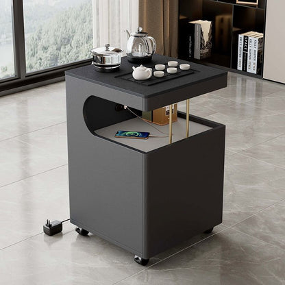 Modern Minimalist Plywood Basalt Turquoise Square Movable End Table 2-Tier For Living Room