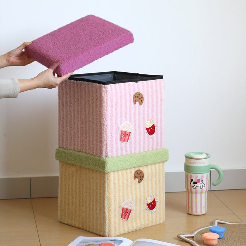 Contemporary Creative MDF & Cotton Square Kids Low Stool With Foldable Design & 1-Storage Space For Entryway And Living Room