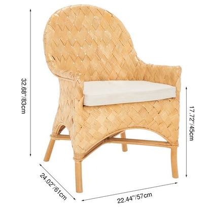 Handwoven Rattan Lounge Chair With Armrest - Contemporary Nordic Balcony & Patio & Living Room Indoor Outdoor Accent Chair With Waterproof Cushion
