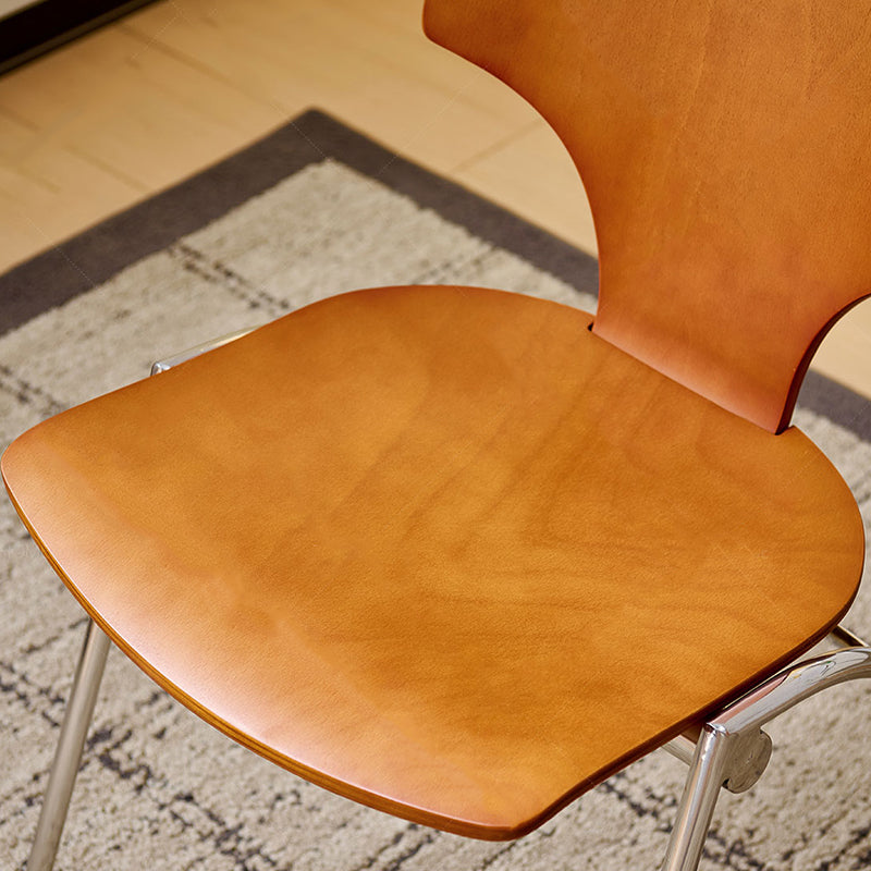 Traditional Vintage Ginkgo Leaves Shape Plywood Stainless Steel Faux Leather Dining Chair Backrest Armless For Dining Room