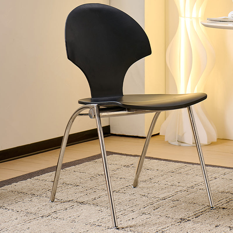 Traditional Vintage Ginkgo Leaves Shape Plywood Stainless Steel Faux Leather Dining Chair Backrest Armless For Dining Room