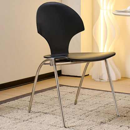 Traditional Vintage Ginkgo Leaves Shape Plywood Stainless Steel Faux Leather Dining Chair Backrest Armless For Dining Room