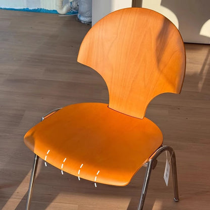 Traditional Vintage Ginkgo Leaves Shape Plywood Stainless Steel Faux Leather Dining Chair Backrest Armless For Dining Room