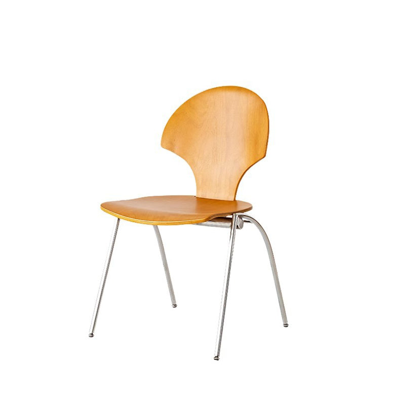 Traditional Vintage Ginkgo Leaves Shape Plywood Stainless Steel Faux Leather Dining Chair Backrest Armless For Dining Room
