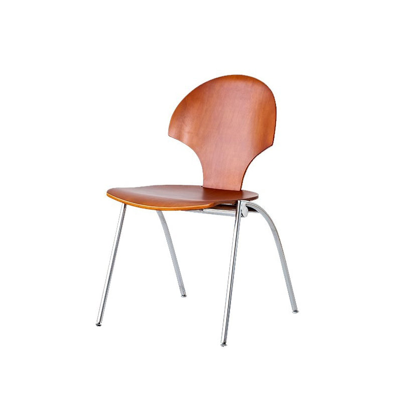 Traditional Vintage Ginkgo Leaves Shape Plywood Stainless Steel Faux Leather Dining Chair Backrest Armless For Dining Room