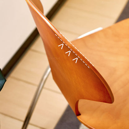 Traditional Vintage Ginkgo Leaves Shape Plywood Stainless Steel Faux Leather Dining Chair Backrest Armless For Dining Room