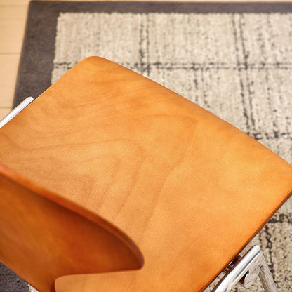 Traditional Vintage Ginkgo Leaves Shape Plywood Stainless Steel Faux Leather Dining Chair Backrest Armless For Dining Room