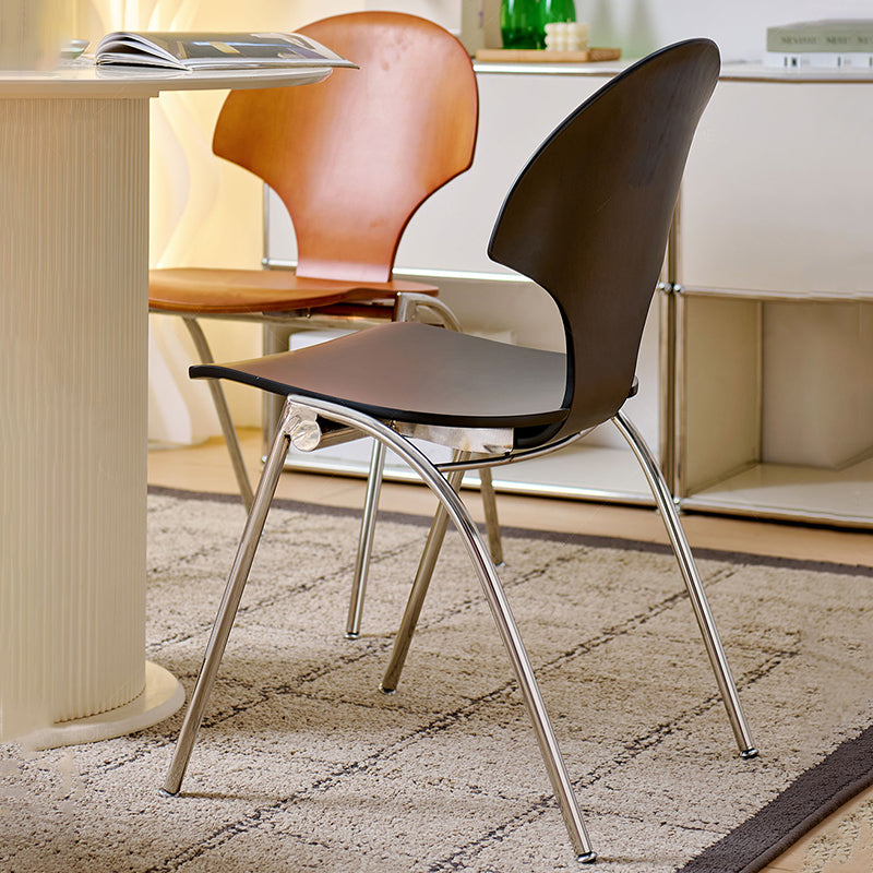 Traditional Vintage Ginkgo Leaves Shape Plywood Stainless Steel Faux Leather Dining Chair Backrest Armless For Dining Room