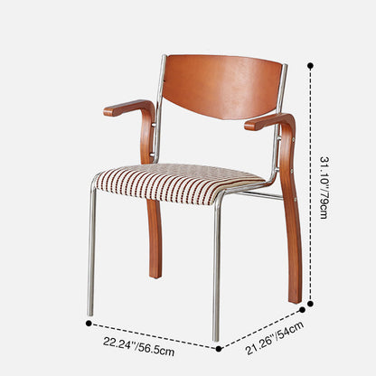 Contemporary Retro Rectangular Plywood Iron Fabric Dining Chair Backrest Armrest For Dining Room