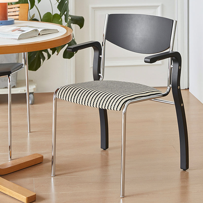 Contemporary Retro Rectangular Plywood Iron Fabric Dining Chair Backrest Armrest For Dining Room