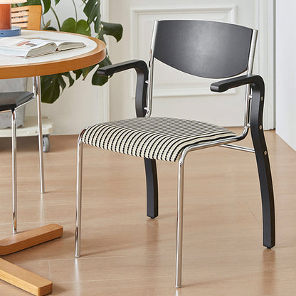 Contemporary Retro Rectangular Plywood Iron Fabric Dining Chair Backrest Armrest For Dining Room