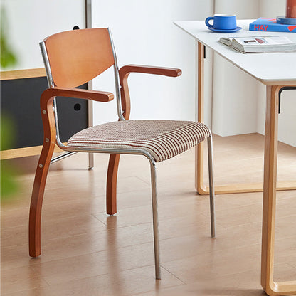 Contemporary Retro Rectangular Plywood Iron Fabric Dining Chair Backrest Armrest For Dining Room