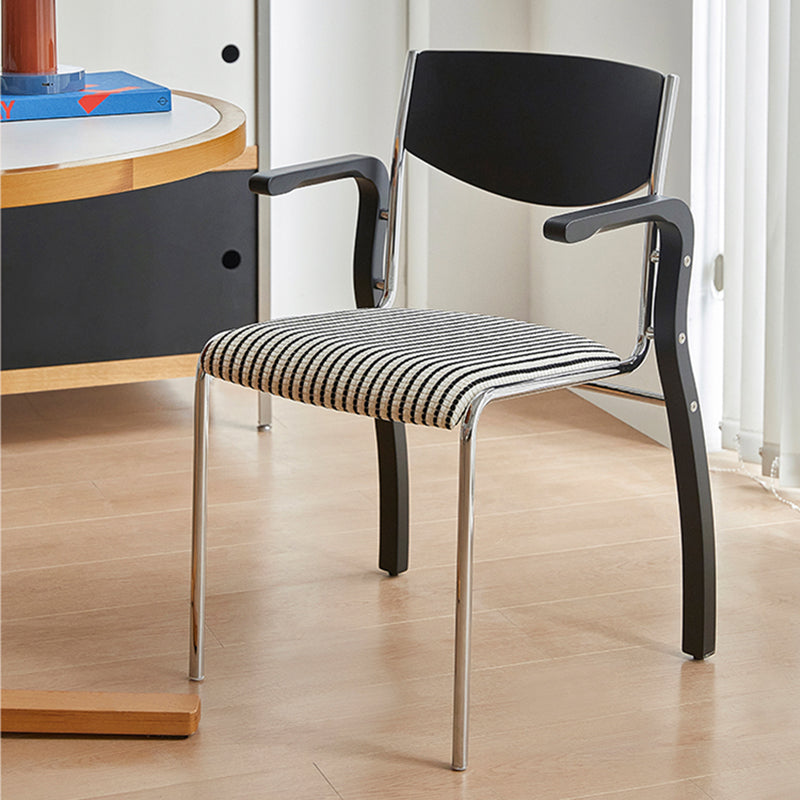 Contemporary Retro Rectangular Plywood Iron Fabric Dining Chair Backrest Armrest For Dining Room