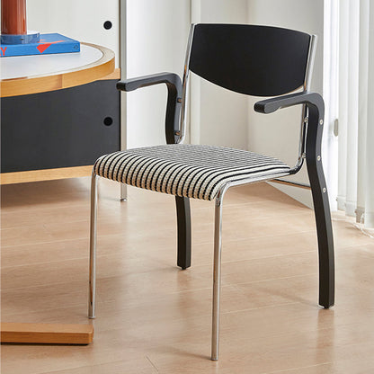 Contemporary Retro Rectangular Plywood Iron Fabric Dining Chair Backrest Armrest For Dining Room