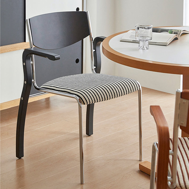 Contemporary Retro Rectangular Plywood Iron Fabric Dining Chair Backrest Armrest For Dining Room