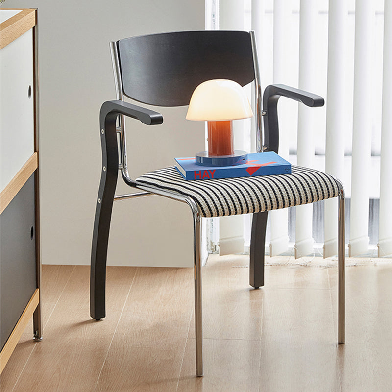 Contemporary Retro Rectangular Plywood Iron Fabric Dining Chair Backrest Armrest For Dining Room