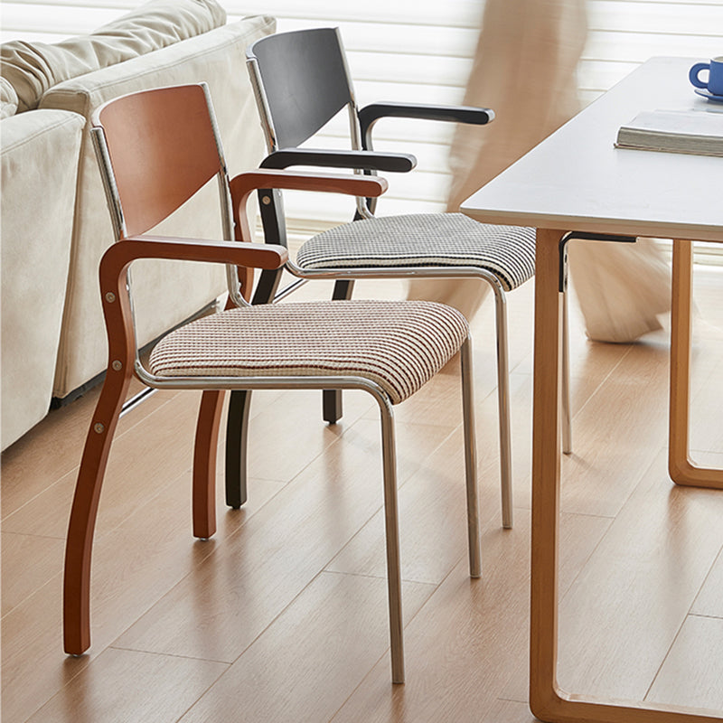 Contemporary Retro Rectangular Plywood Iron Fabric Dining Chair Backrest Armrest For Dining Room
