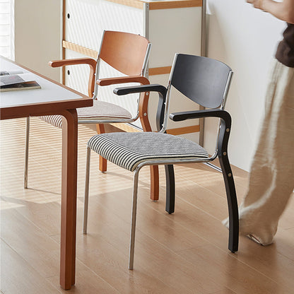 Contemporary Retro Rectangular Plywood Iron Fabric Dining Chair Backrest Armrest For Dining Room