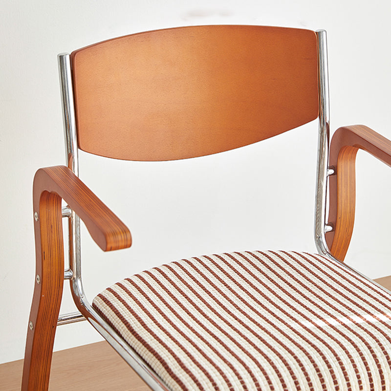 Contemporary Retro Rectangular Plywood Iron Fabric Dining Chair Backrest Armrest For Dining Room