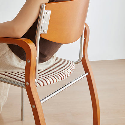 Contemporary Retro Rectangular Plywood Iron Fabric Dining Chair Backrest Armrest For Dining Room