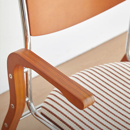 Contemporary Retro Rectangular Plywood Iron Fabric Dining Chair Backrest Armrest For Dining Room