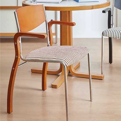 Contemporary Retro Rectangular Plywood Iron Fabric Dining Chair Backrest Armrest For Dining Room