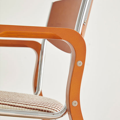 Contemporary Retro Rectangular Plywood Iron Fabric Dining Chair Backrest Armrest For Dining Room