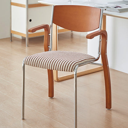 Contemporary Retro Rectangular Plywood Iron Fabric Dining Chair Backrest Armrest For Dining Room