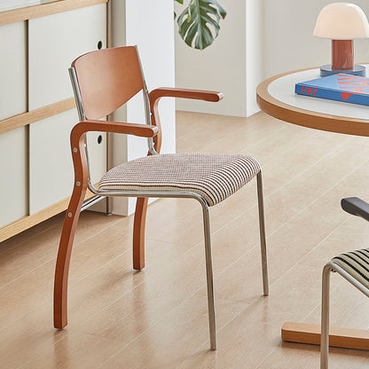 Contemporary Retro Rectangular Plywood Iron Fabric Dining Chair Backrest Armrest For Dining Room