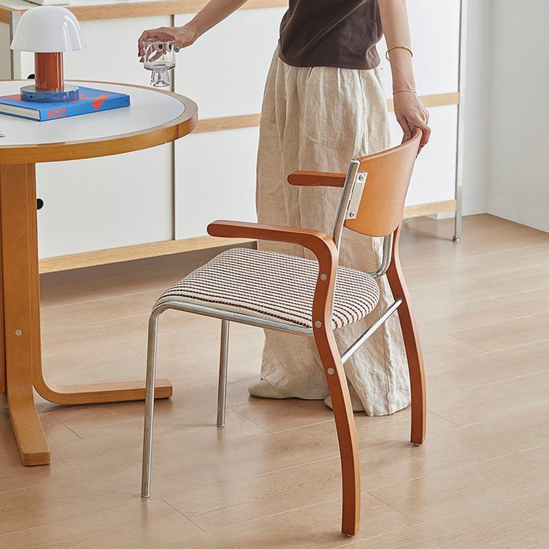 Contemporary Retro Rectangular Plywood Iron Fabric Dining Chair Backrest Armrest For Dining Room