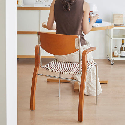 Contemporary Retro Rectangular Plywood Iron Fabric Dining Chair Backrest Armrest For Dining Room