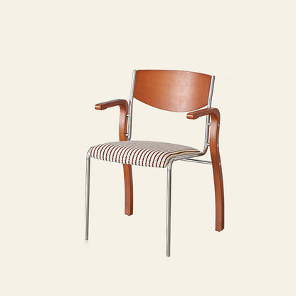 Contemporary Retro Rectangular Plywood Iron Fabric Dining Chair Backrest Armrest For Dining Room