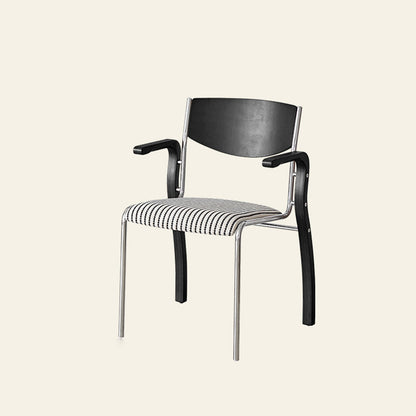 Contemporary Retro Rectangular Plywood Iron Fabric Dining Chair Backrest Armrest For Dining Room