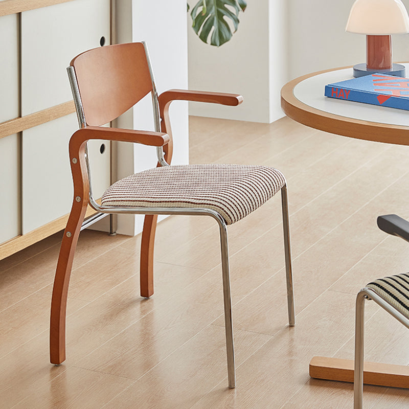 Contemporary Retro Rectangular Plywood Iron Fabric Dining Chair Backrest Armrest For Dining Room