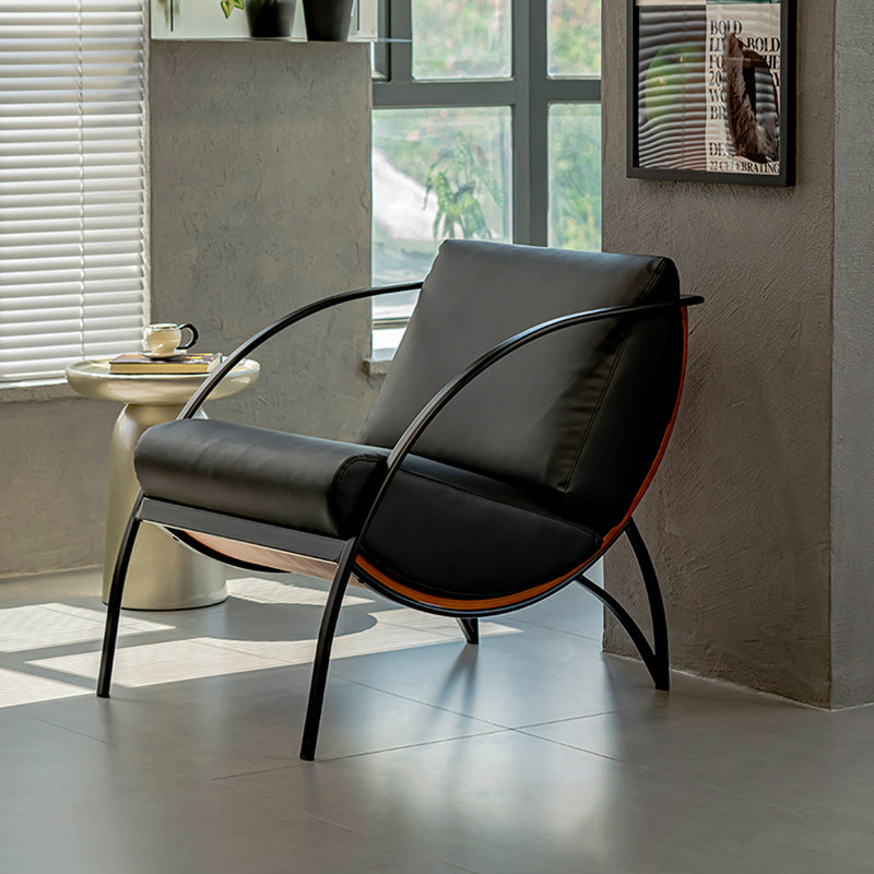 Contemporary Retro Curved Rectangular Plywood Iron Microfiber Leather Detachable Accent Chair Backrest Armrest For Living Room