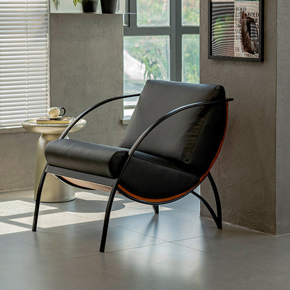 Contemporary Retro Curved Rectangular Plywood Iron Microfiber Leather Detachable Accent Chair Backrest Armrest For Living Room
