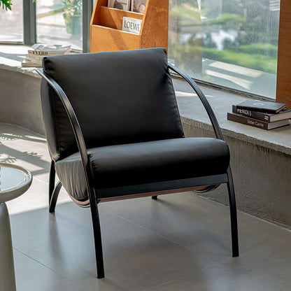 Contemporary Retro Curved Rectangular Plywood Iron Microfiber Leather Detachable Accent Chair Backrest Armrest For Living Room