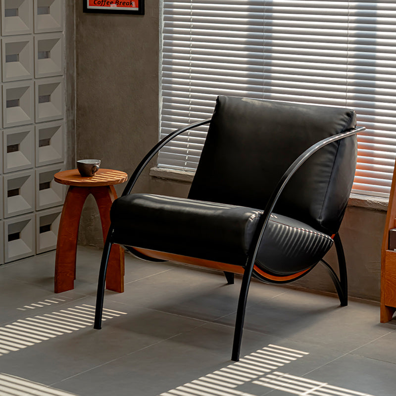 Contemporary Retro Curved Rectangular Plywood Iron Microfiber Leather Detachable Accent Chair Backrest Armrest For Living Room