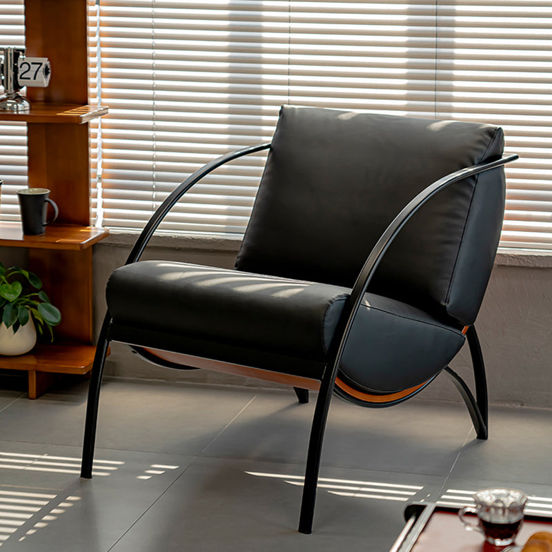 Contemporary Retro Curved Rectangular Plywood Iron Microfiber Leather Detachable Accent Chair Backrest Armrest For Living Room