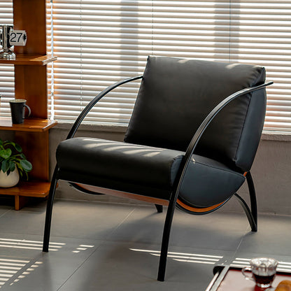 Contemporary Retro Curved Rectangular Plywood Iron Microfiber Leather Detachable Accent Chair Backrest Armrest For Living Room