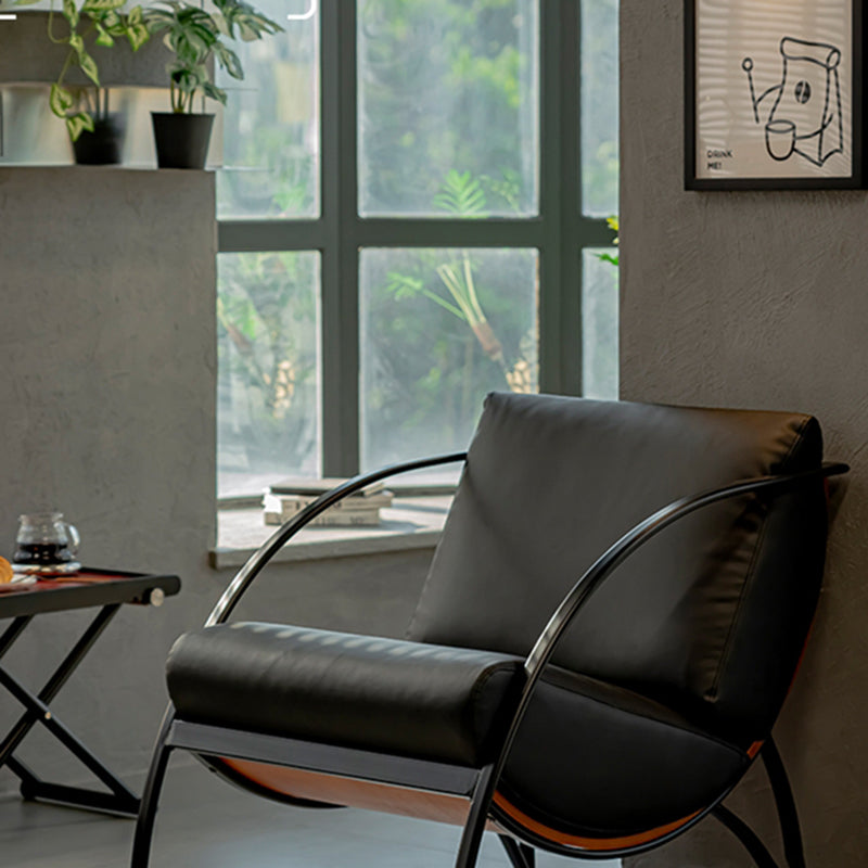 Contemporary Retro Curved Rectangular Plywood Iron Microfiber Leather Detachable Accent Chair Backrest Armrest For Living Room