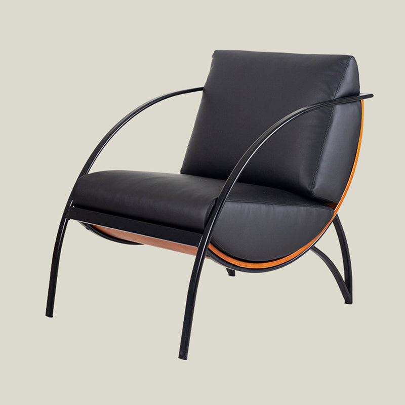 Contemporary Retro Curved Rectangular Plywood Iron Microfiber Leather Detachable Accent Chair Backrest Armrest For Living Room