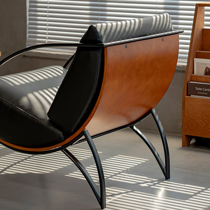 Contemporary Retro Curved Rectangular Plywood Iron Microfiber Leather Detachable Accent Chair Backrest Armrest For Living Room