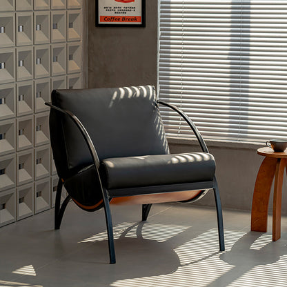 Contemporary Retro Curved Rectangular Plywood Iron Microfiber Leather Detachable Accent Chair Backrest Armrest For Living Room