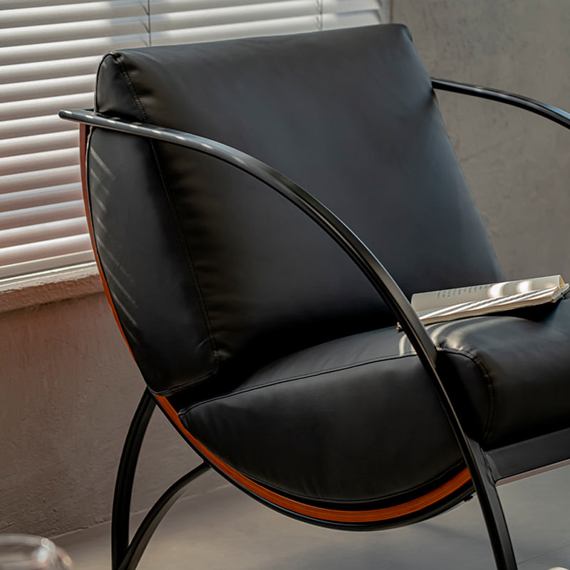 Contemporary Retro Curved Rectangular Plywood Iron Microfiber Leather Detachable Accent Chair Backrest Armrest For Living Room
