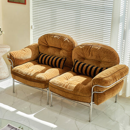 Traditional Vintage Arc Cloud Plywood Stainless Steel Chenille Cloud Cotton Down Feather Sofa 1/2/3-Seater For Living Room