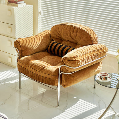 Traditional Vintage Arc Cloud Plywood Stainless Steel Chenille Cloud Cotton Down Feather Sofa 1/2/3-Seater For Living Room