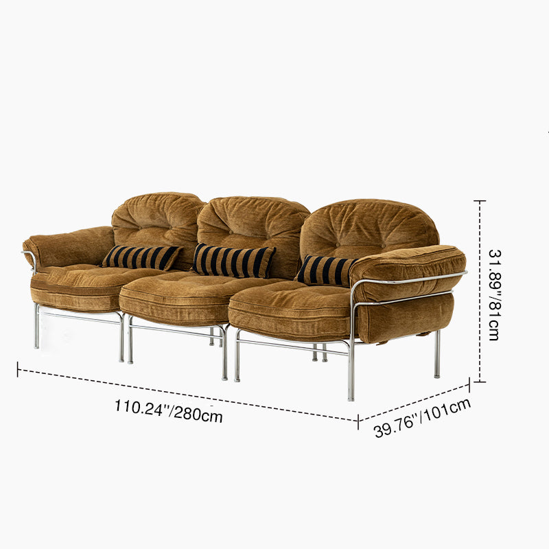 Traditional Vintage Arc Cloud Plywood Stainless Steel Chenille Cloud Cotton Down Feather Sofa 1/2/3-Seater For Living Room