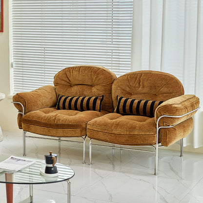 Traditional Vintage Arc Cloud Plywood Stainless Steel Chenille Cloud Cotton Down Feather Sofa 1/2/3-Seater For Living Room