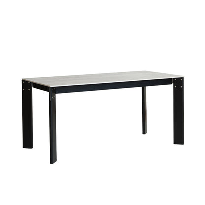 Modern Minimalist Rectangular Travertine Stone Rock Slab & Solid Bench Wood Iron Dining Table For 4-6 Seats